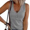 Summer Women Clothing Row Button Knitted V-neck Sleeveless Top Cotton Fabric Urban Style Adult Fit Slim