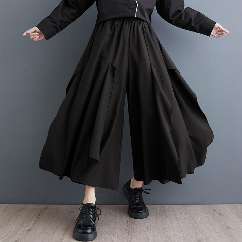 Black Plus Size Vintage High Waist Casual Loose Spring Autumn Summer Wide Leg Pants Women Trousers