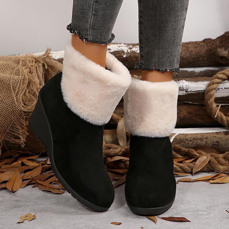 Женские ботильоны на танкетке из искусственного меха с лоскутным узором, на толстой подошве, модные женские ботинки с молнией сзади, короткие, на толстой подошве, Botas Mujer