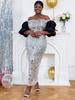 Luxury Sequin Maxi Party Dresses for Women Cute Lantern Sleeves Bare Shoulder Elegant Slim Evening Occasion Wedding Prom Gowns Big Size