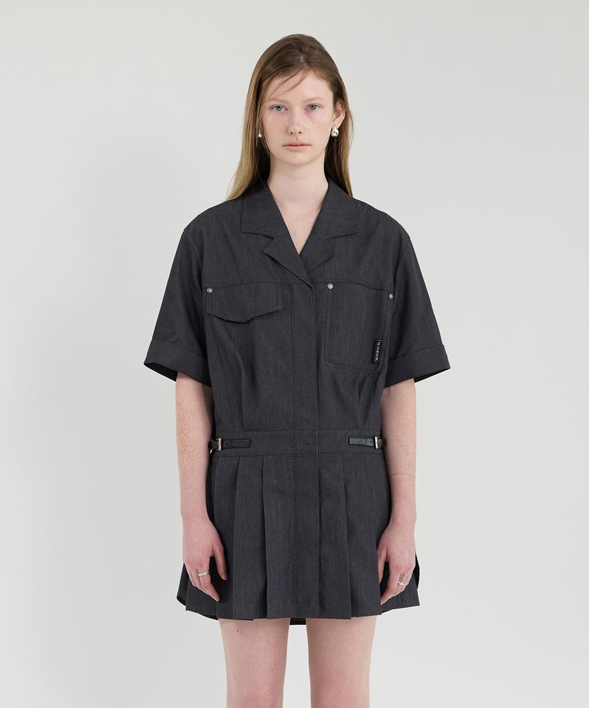 Yusentig Two-Way Pleated Short-Sleeve Dress Jacket Dark Gray Aw5Mj41013
