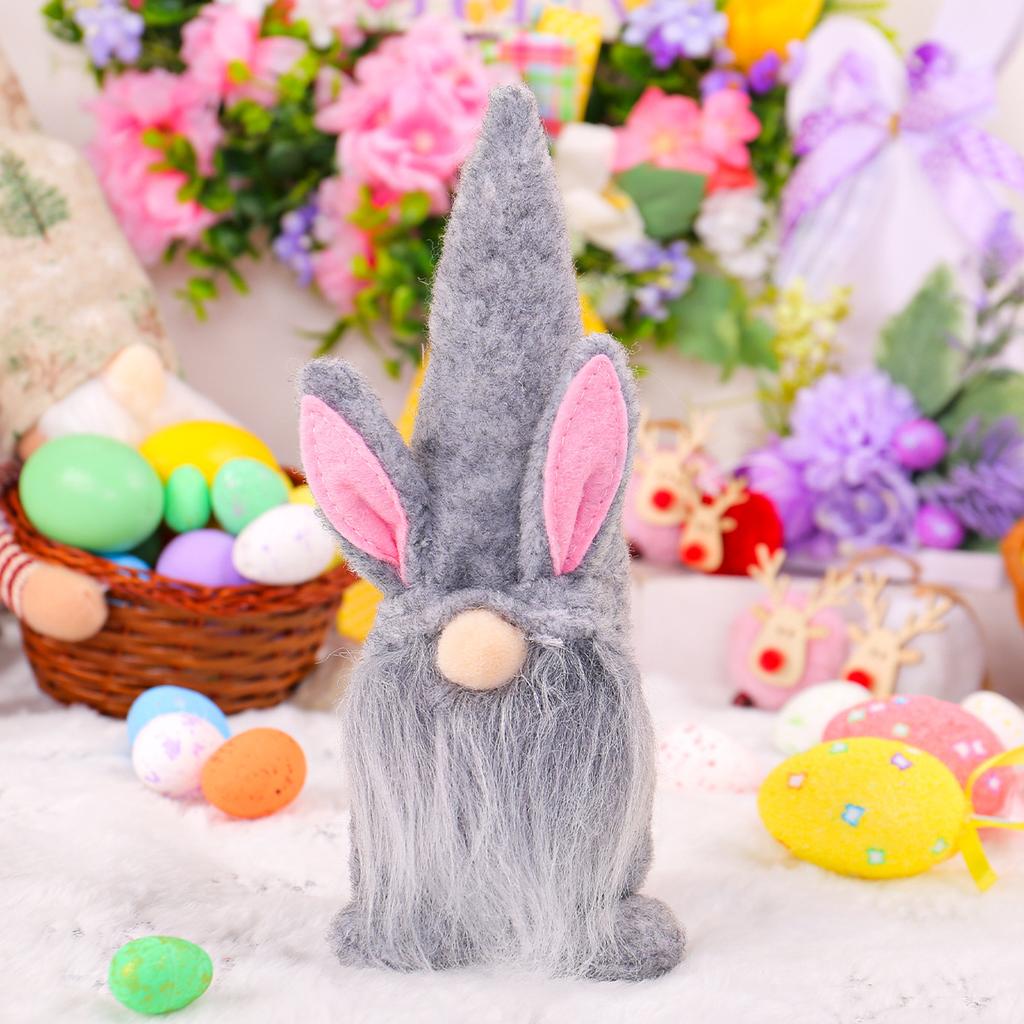 Easter Pink Eared Plaid Rabbit Pygmy Doll Doll Ornament Home Decoration Supplies