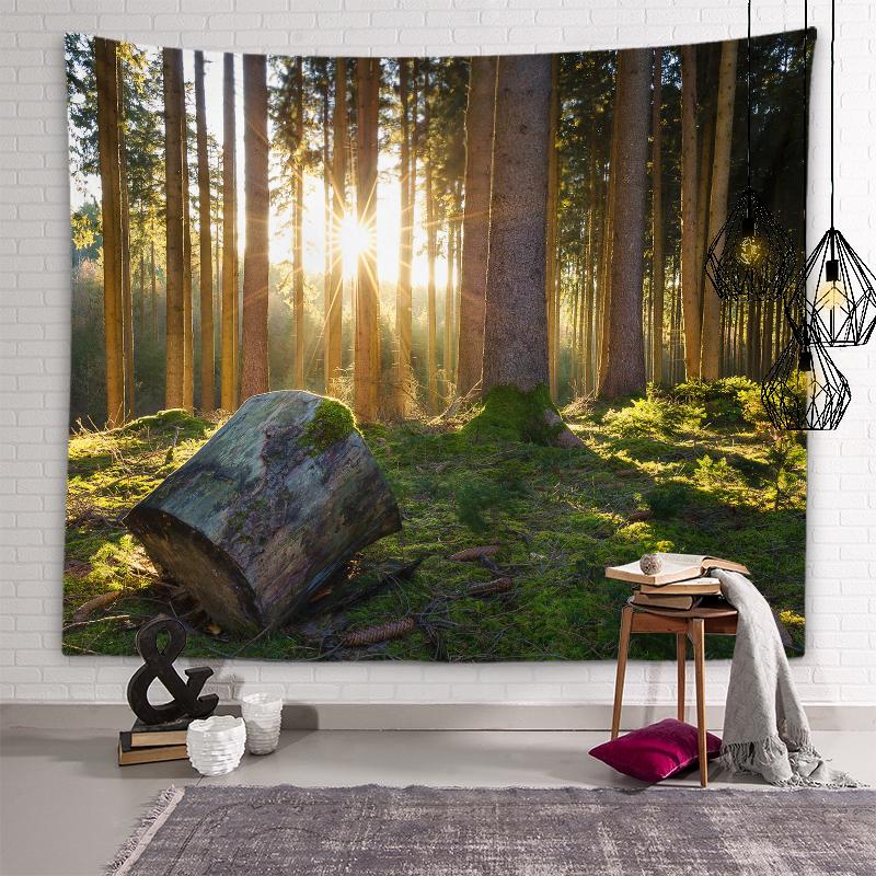 Приморский закат, пейзаж с закатом, гобелен, солнечный лес, украшение стены, гобелен для гостиной, эстетика комнаты, украшение для дома