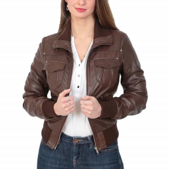 NOORA Lambskin VINTAGE Темно-коричневый кожаный бомбер, женская зимняя куртка, байкерская куртка
