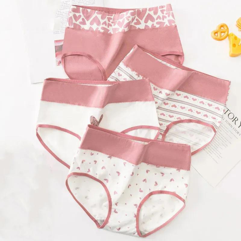 4 шт. хлопковые женские трусики, дышащее нижнее белье, модные женские трусы с принтом, тонкие мягкие трусы с высокой посадкой, сексуальное женское нижнее белье