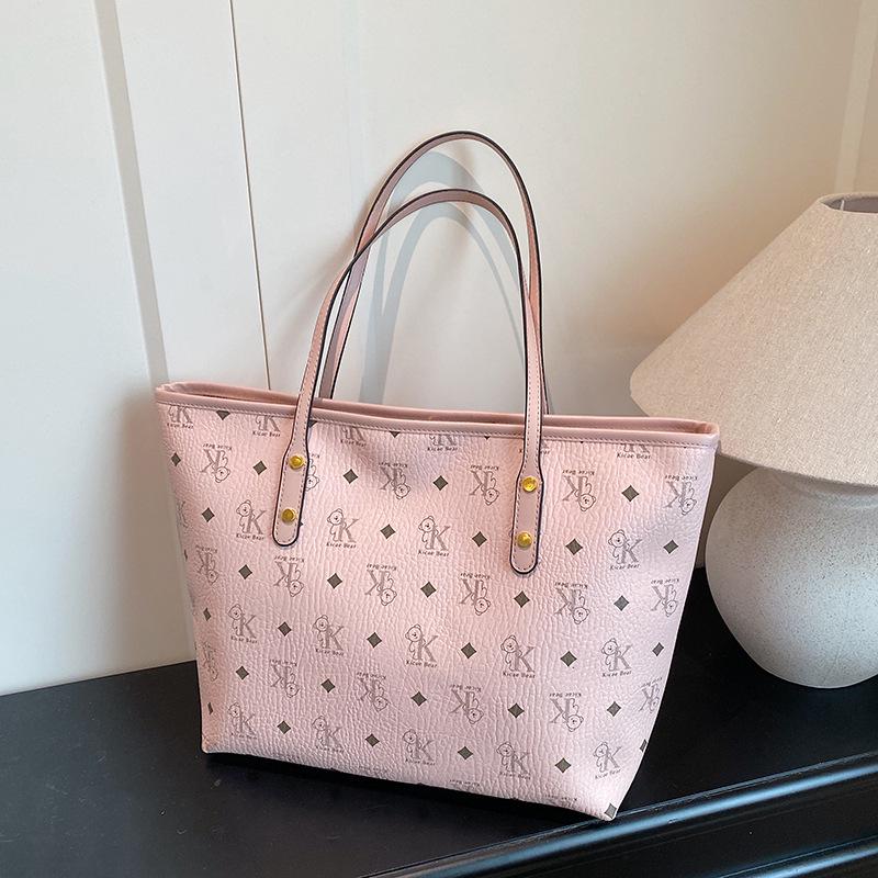 Women's High-Capacity Bear Print Tote Bag - Stylish Shoulder Handbag for Outings & Class