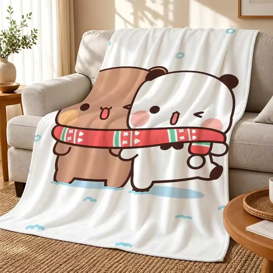 1Pc Bubu and Dudu Cute Cartoon Welcome Throw 240g flannel blanket, suitable for sofas, beds, offices, exquisite gift blankets