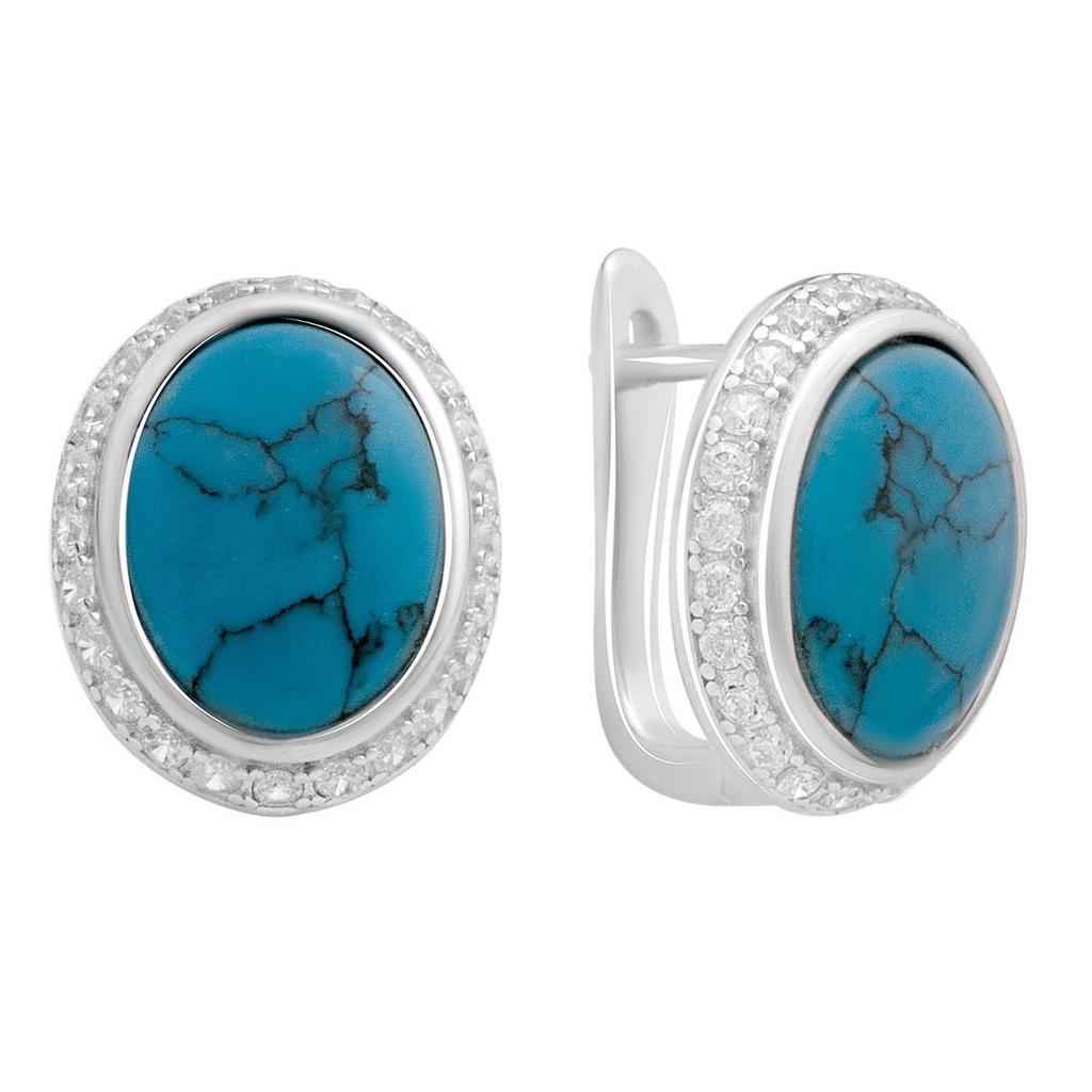 Серебряные серьги с бирюзой, фианитами (60002273)