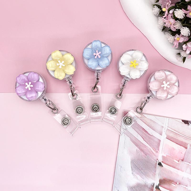 Милый прозрачный цветочный бейдж-ролик для женщин, выдвижной, с зажимом для ID-карты работника, держатель для бейджа с ID-картой врача, медсестры