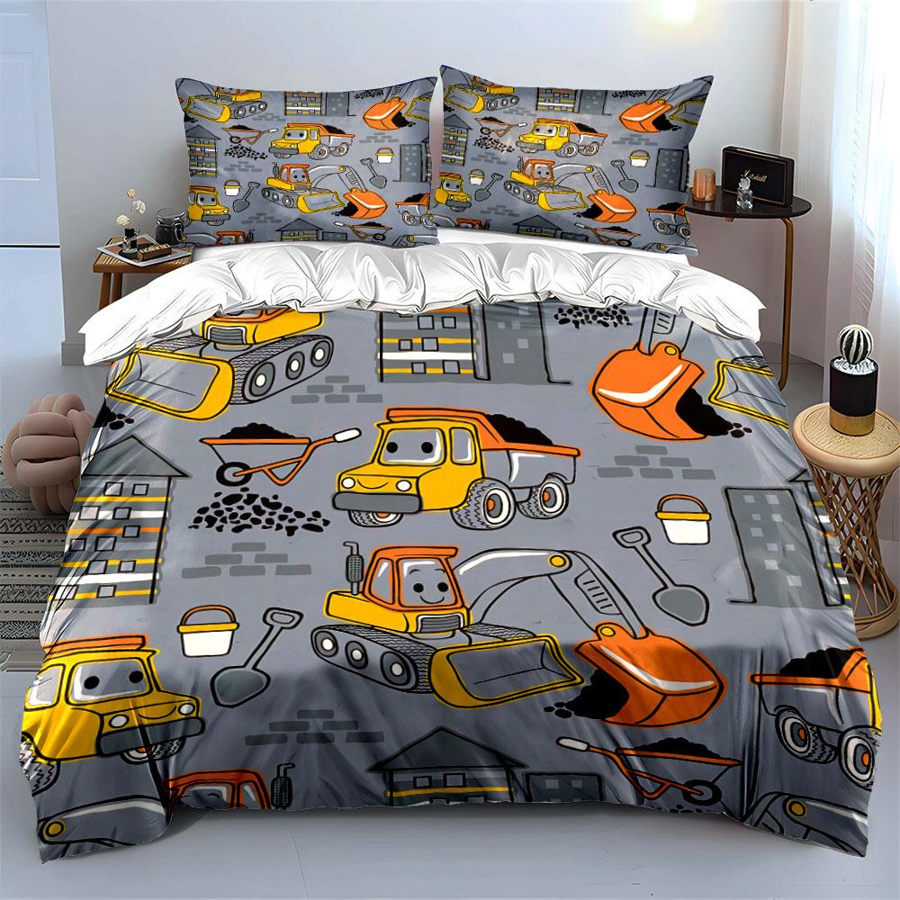 Construction Vehicles Pattern Bedding Duvet Cover Set Duvet Cover Pillowcases (1*Duvet Cover 2*Pillowcases, without duvet insert)
