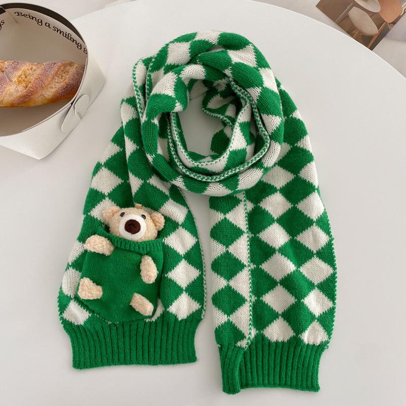 Cute Bear Short Knitted Handmade DIY Scarf Women's Winter Warm Versatile Student Wool Scarf