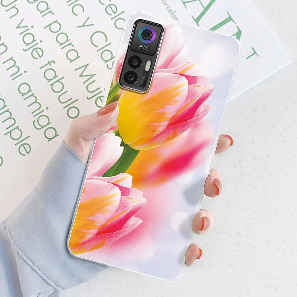 For TCL 30 Plus Case For TCL 30 5G Flower Printing Transparent Silicone Soft Phone Case Cover Coque Bumper For TCL 30 30+ Fundas