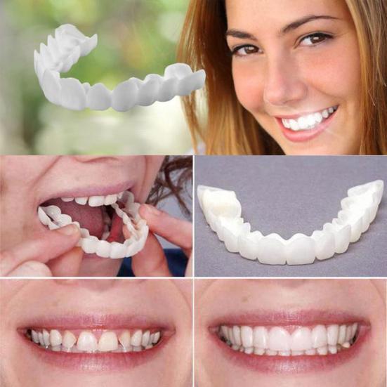 2Pcs Silicone Simulation Upper Bottom Teeth Denture Whitening Fake Tooth Cover