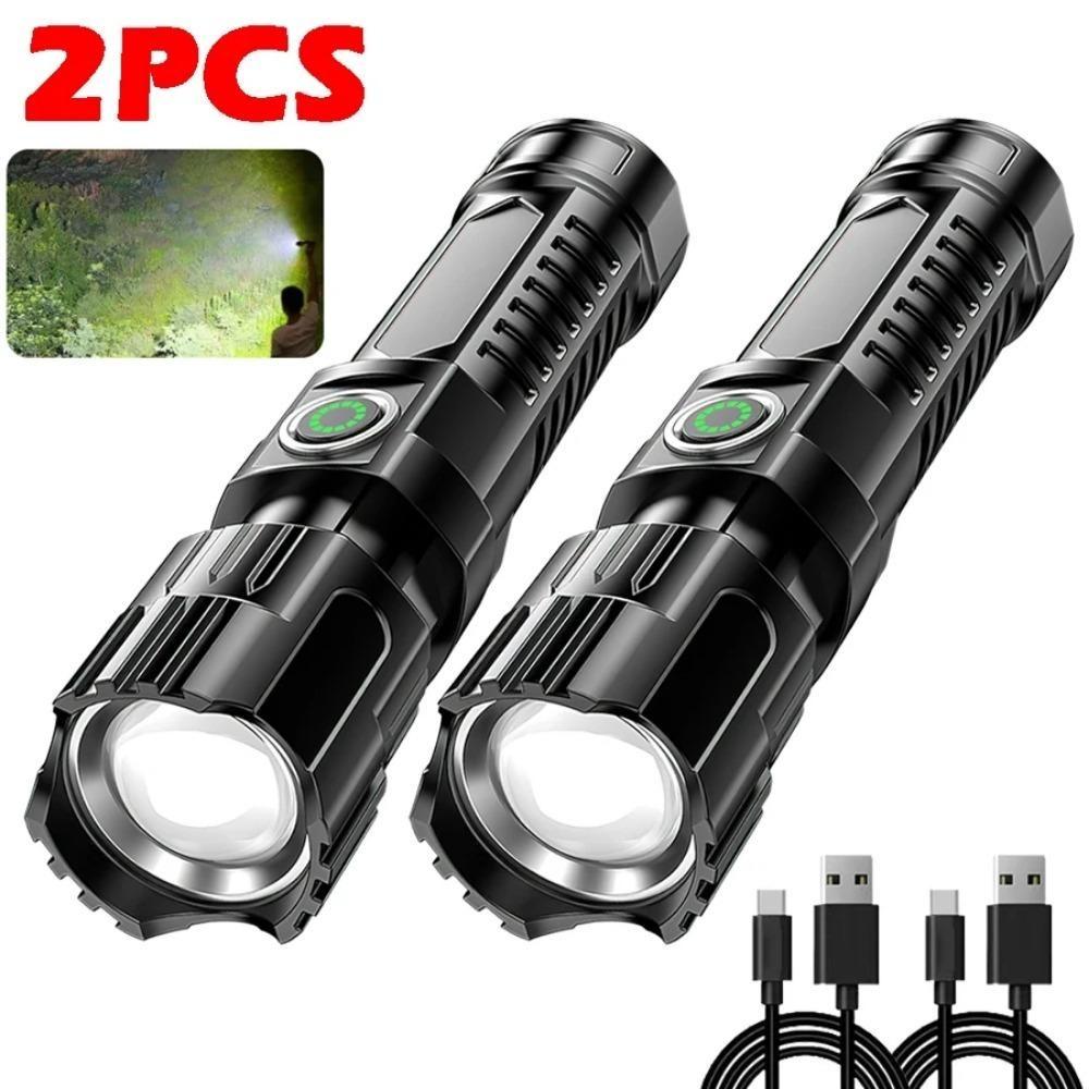 60W Super Powerful LED Flashlight Zoom Tactical Torch Built-in Battery USB Rechargeable Waterproof Lamp Ultra Bright Lantern