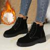 Женские ботильоны Lucyever с флисовой подкладкой 2024 года, пушистые ботинки на мягкой подошве и шнуровке, женские зимние нескользящие ботинки для снега