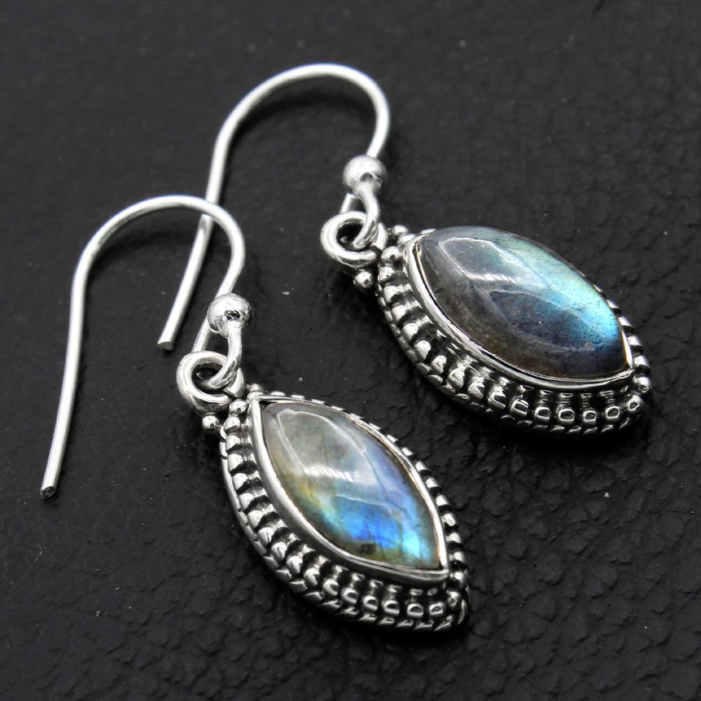 Labradorite Mystic Topaz Moonstone Handmade Earring 925 Sterling Silver Women Jewelry