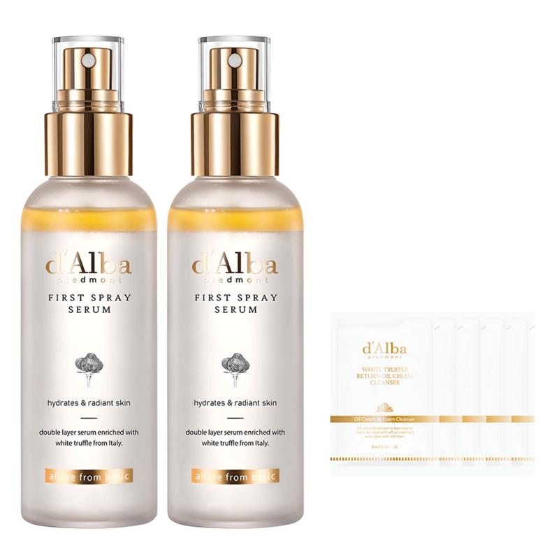 d'Alba White Truffle First Spray Serum 100ml x2p + Mildly Acidic Gel Cleanser 3ml x 5p, 100ml x 2 pads, 1 pcs