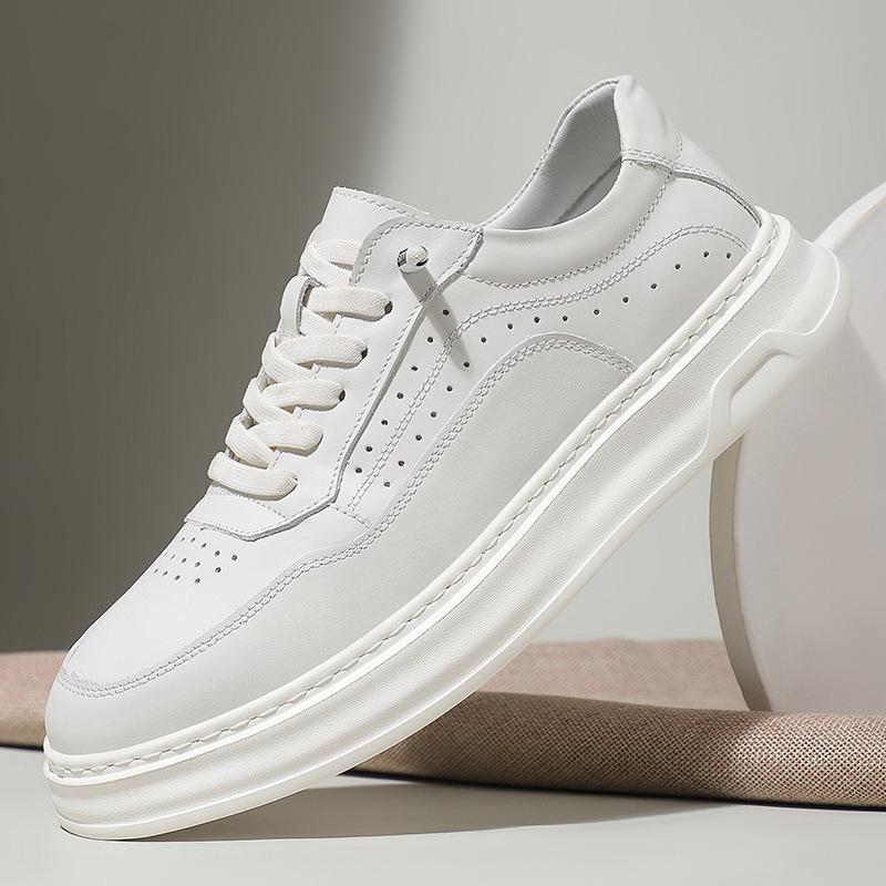 Новая мужская обувь из натуральной кожи, повседневная обувь на толстой подошве, белые плоские кеды для скейтборда, молодежные кроссовки на шнуровке