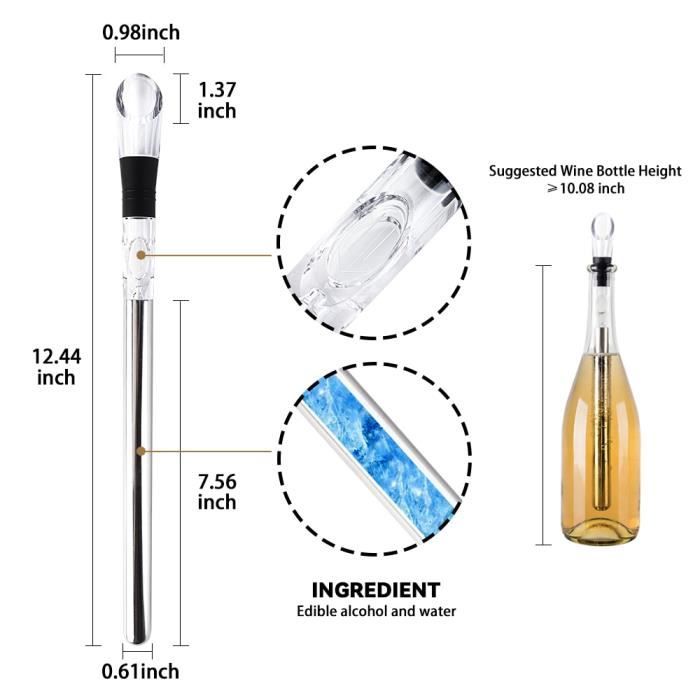 Argent refroidisseur de vin en acier inoxydable, refroidissement rapide avec tige de refroidissement, cadeaux