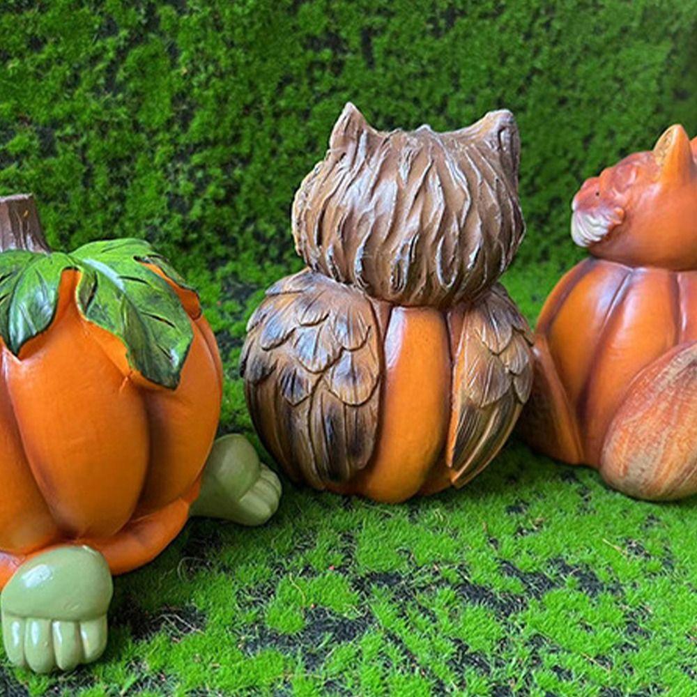 Vivid Animal Head Sculpture Resin Miniature Figurine Ornament Halloween Pumpkin Owl Statue Desktop