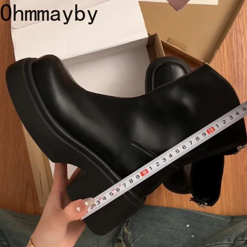 Fashion Chunky Women Black Short Boots Fashion Back Zippers Shoes Autumn Winter Square Heel Women's Ankle Booties