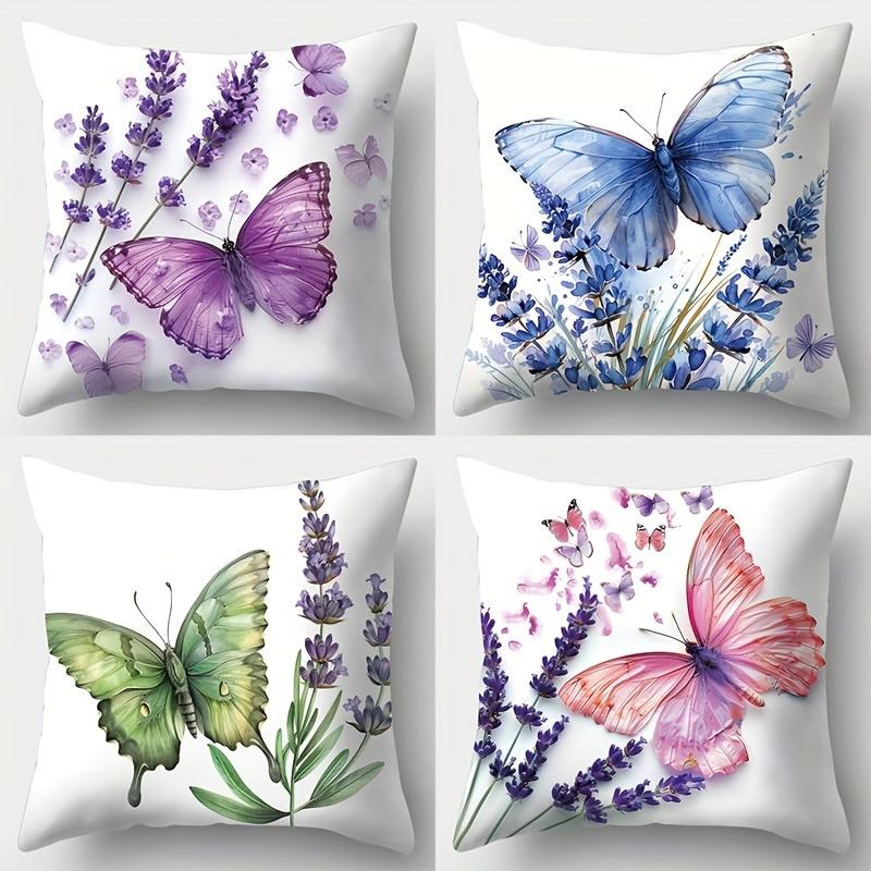 Watercolor Butterfly Lavender Digital Printing Pillow Cover Short Plush Suitable Living Rooms Bedrooms Sofas Throw Cushion Cover
