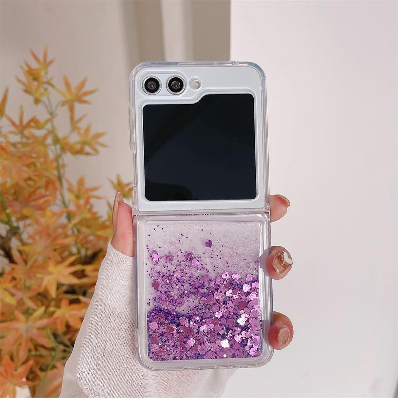 Чехол Glitter Quicksand Love Heart для Samsung Galaxy Z Flip 6 5 4 3 Flip6 ZFlip Flip5, цветной, блестящий, мягкий, ударопрочный чехол из ТПУ