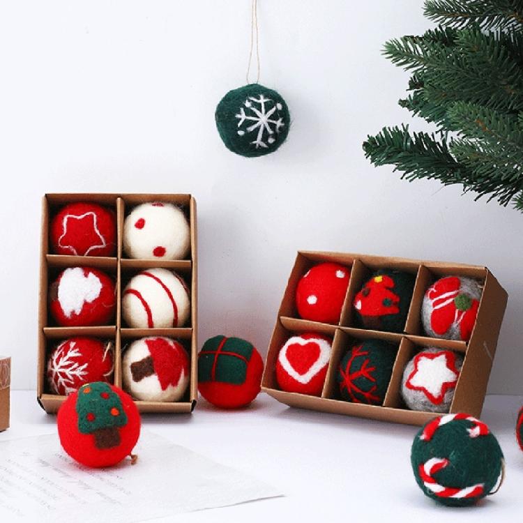 6pcs Felt Christmas Ball Pendant Star Tree Front Door Window Wall Decoration