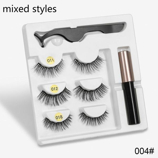 3 Pairs Eye Makeup Magnet Lashes Magnetic False Eyelashes Liqiud Eyeliner Beauty Kit Mink Eyelash