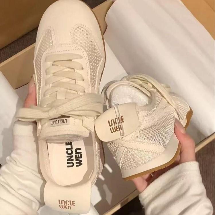 Leather casual sports flat bottom running thick baseplate shoes summer thin single net soft sole mesh Forrest Gump training shoes women