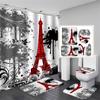 HOT 4PCS Paris Eiffel TowerWaterproof Shower Curtain Bathroom Toilet Seat Cover Mat Home Room Carpets Rugs Bath Mat