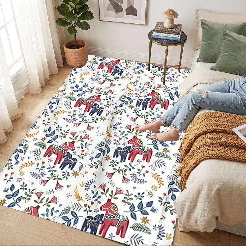 Dala Horses Living Room Nonslip Area Rug Soft Carpet For Bedroom Game Playroom Sofa Office Home Decor Doormat Christmas Gift C9261254