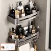 Bathroom Rectangle Shelf Aluminum Grey Lavatory Kitchen Bathroom Shampoo Soap Storage Triangle Rack Holder with Hooks Free Nail