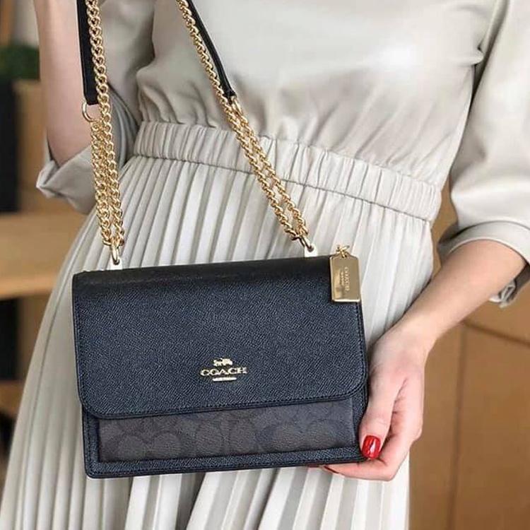Coach Klare 21 Flap Shoulder Bag With Chain Leather Accordion Bag Women Shoulder Bag Black 91019-IMAA8