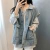 Loose Denim Vest for Women Plus Size Spring and Autumn Korean Style Jeans Jacket with Workwear Design