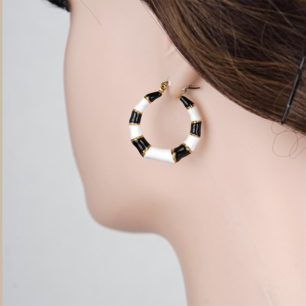 European & American Color Block Bamboo Earrings, Enamel Drip Niche Design Drop Earrings for Export