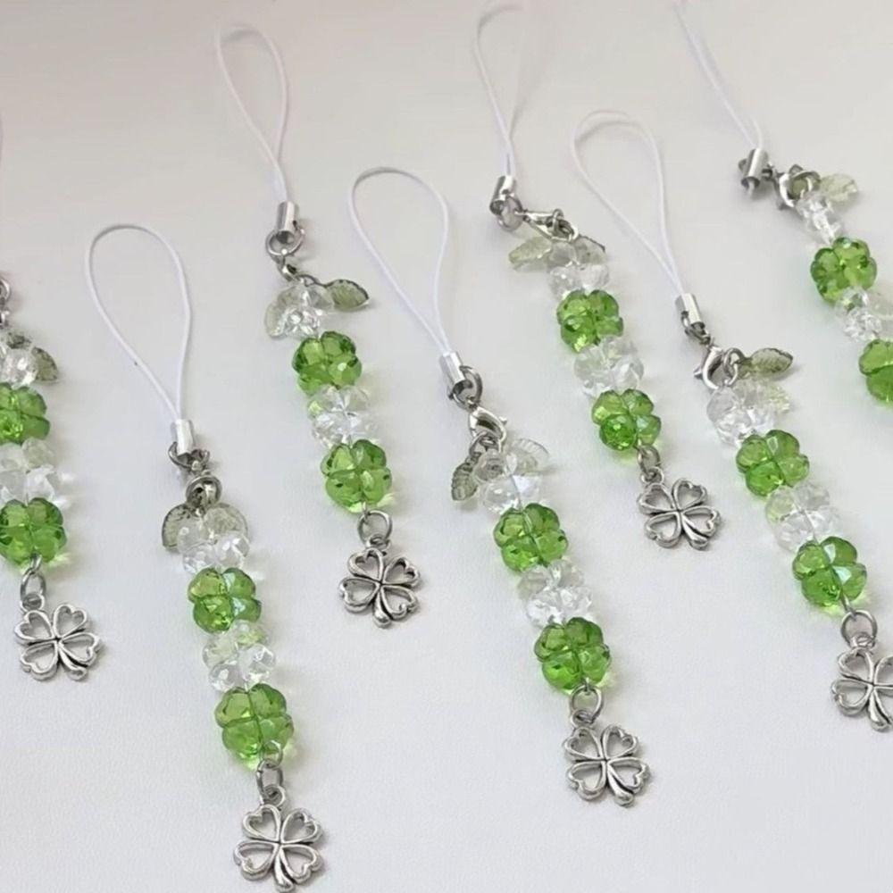 Green Lucky Cell Phone Chain Wrist Strap Four Leaf Lanyard Clover Phone Lanyard  Phone Charm