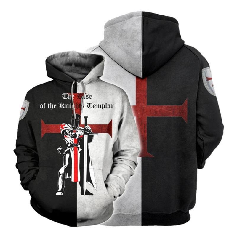 Толстовка с капюшоном в стиле рыцарей-тамплиеров, куртка Crusader Cross, средневековый свитер, пуловер с принтом 3D, мужской спортивный костюм с капюшоном, карнавал