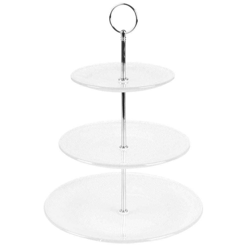 Orion 3-Tier Glass and Stainless Steel Dessert and Snack Serving Stand 33 cm