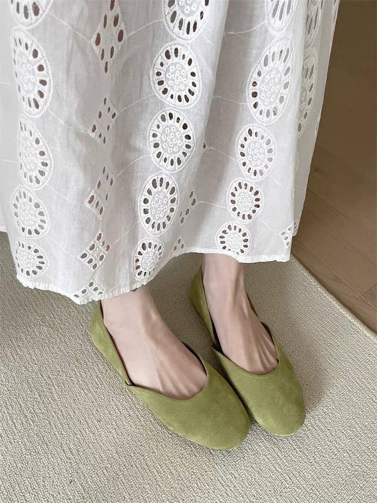 Gentle Fairy Wind Ballet Shoes 2025 Spring French Sweet Suede Round Head Shallow Mouth Soft Sole Grandma Shoes Ladyshoes