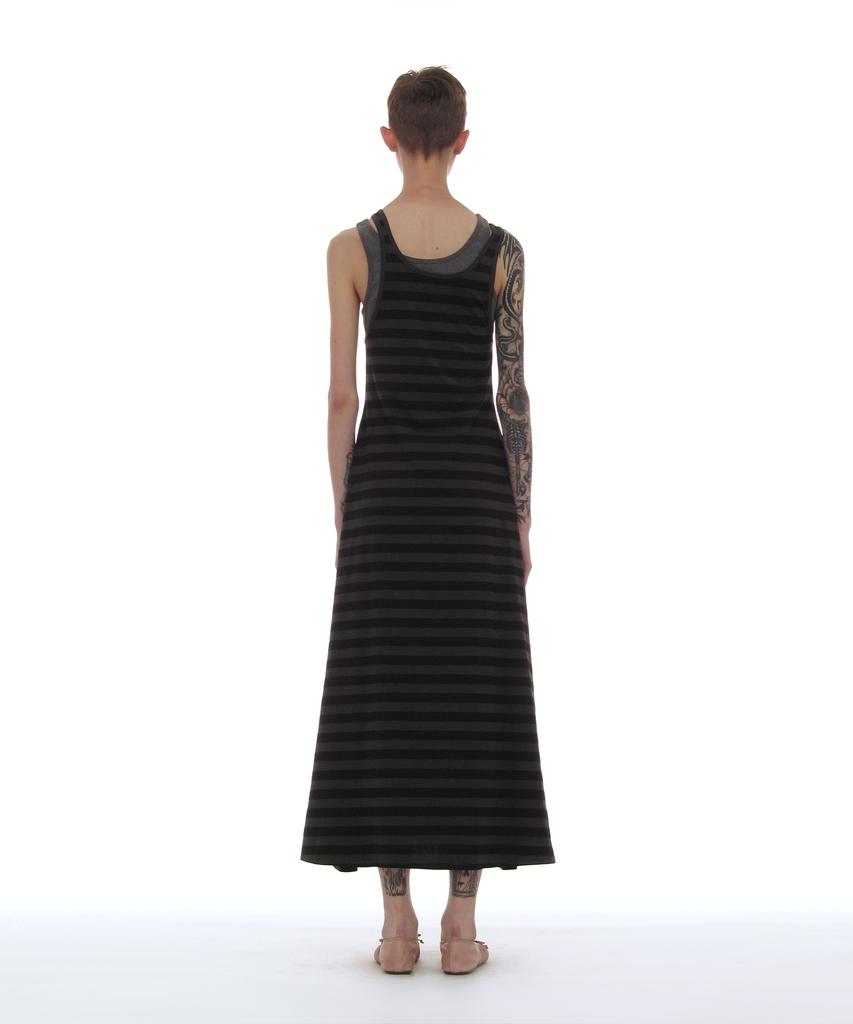 Partimento Woman Pwc Overlay Sleeveless Maxi Dress_Black Stripe