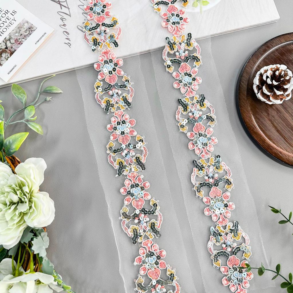 Розовая вышивка сетка полые бусины штрих-код одежда юбка Лолиты сумка декоративные пайетки кружево аксессуары