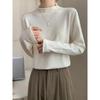 Spring black sweater women's high-end crimped inside knitted top semi-turtleneck temperament versatile bottoming shirt