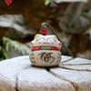 Home Decor Girl Gift Ceramic Lucky Cat Hanging Decorations Wind Chime Bag Pendent Bell Key Chain