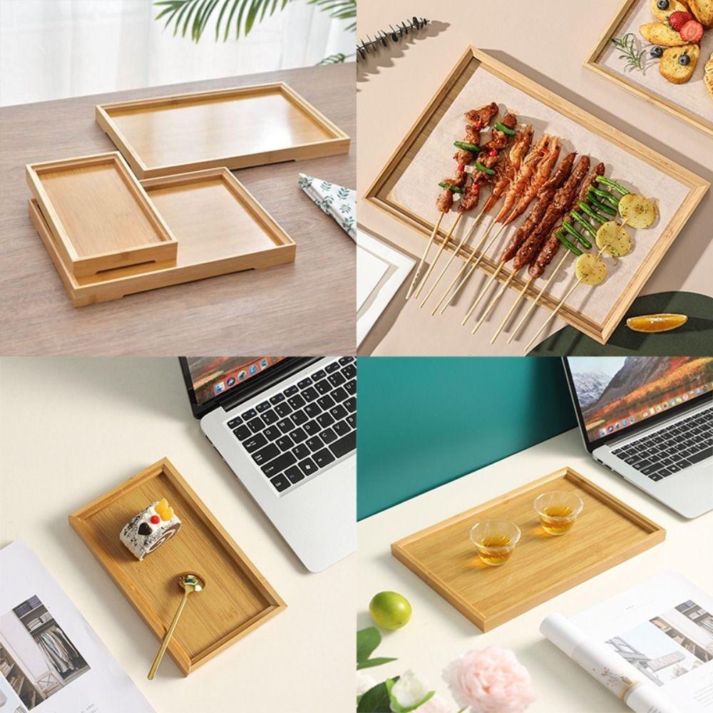 Деревянный бамбуковый поднос, однотонные тарелки для фруктовых закусок, поднос для хлеба, для хранения чая, фруктового хлеба для барбекю