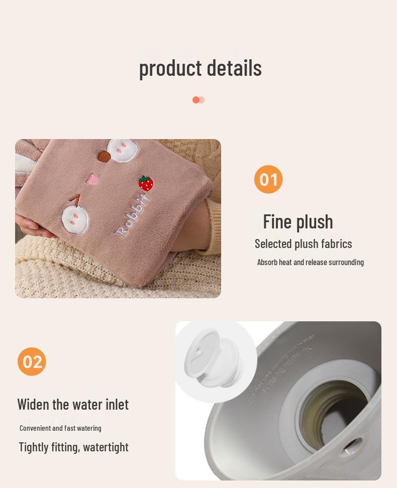 Winter Rabbit Ears Hot Water Bottle - Thick, Explosion-Proof, Portable, Detachable Hand Warmer with Cartoon Design.