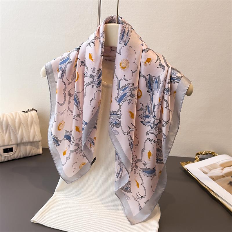 Floral Print Pastoral Silk Scarf, Elegant Shawl, Versatile Neck Tie Small Square Scarf, Headscarf for Women