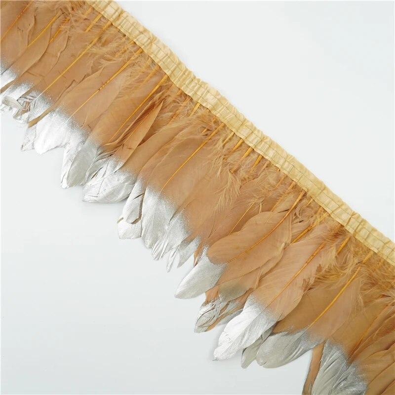 2 метра золотые, серебряные гусиные перья, отделка на ленте, бахрома, лента, гусиное перо для поделок, золотые аксессуары для рукоделия, украшение