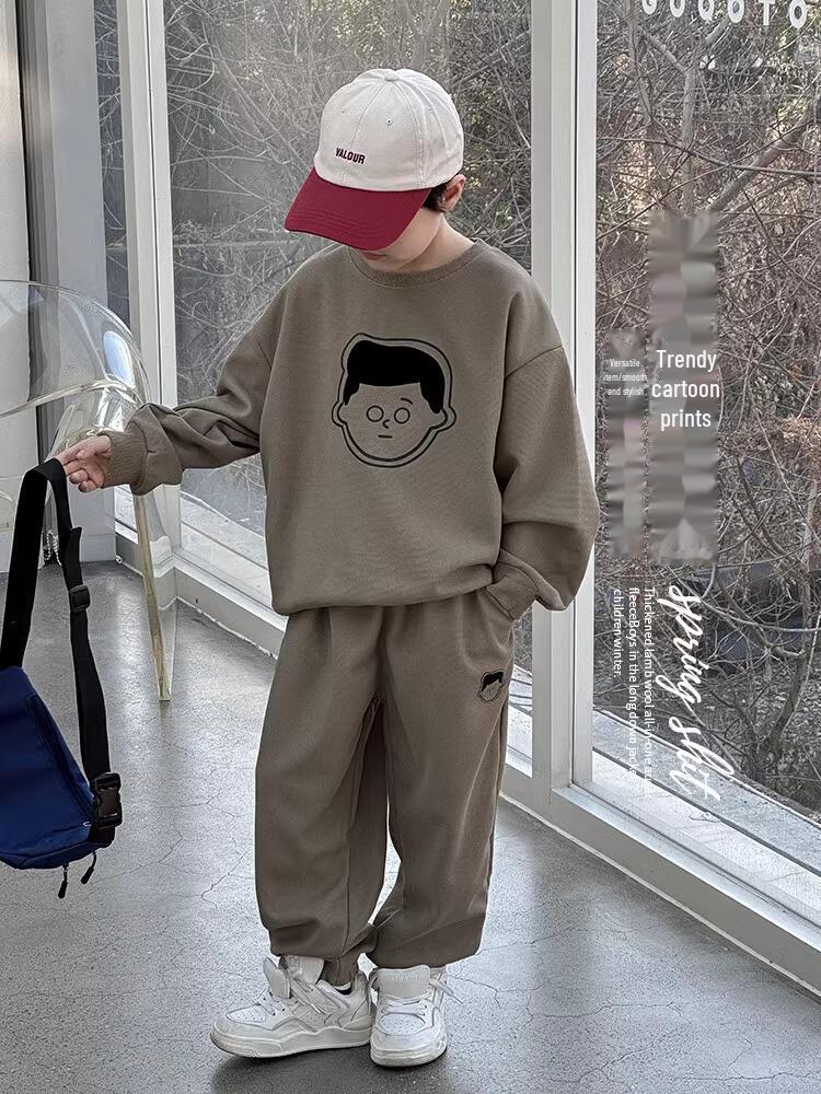 Комплект из двух предметов спортивной одежды для мальчиков весна-осень 2023 года в корейском стиле: свитер с длинными рукавами и повседневные брюки