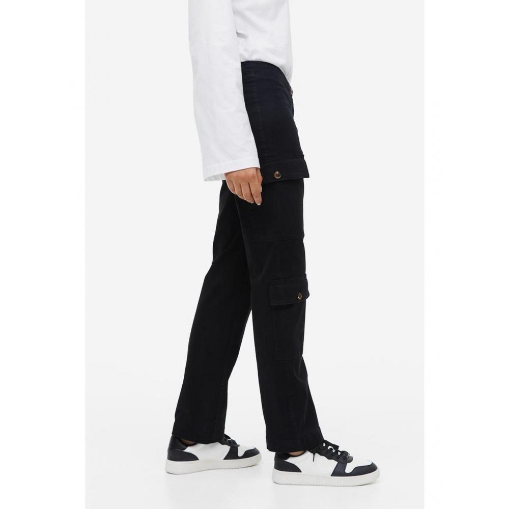 H M Cotton Twill Cargo Pants Black 1139516001